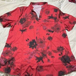 Red floral tunic blouse new never worn